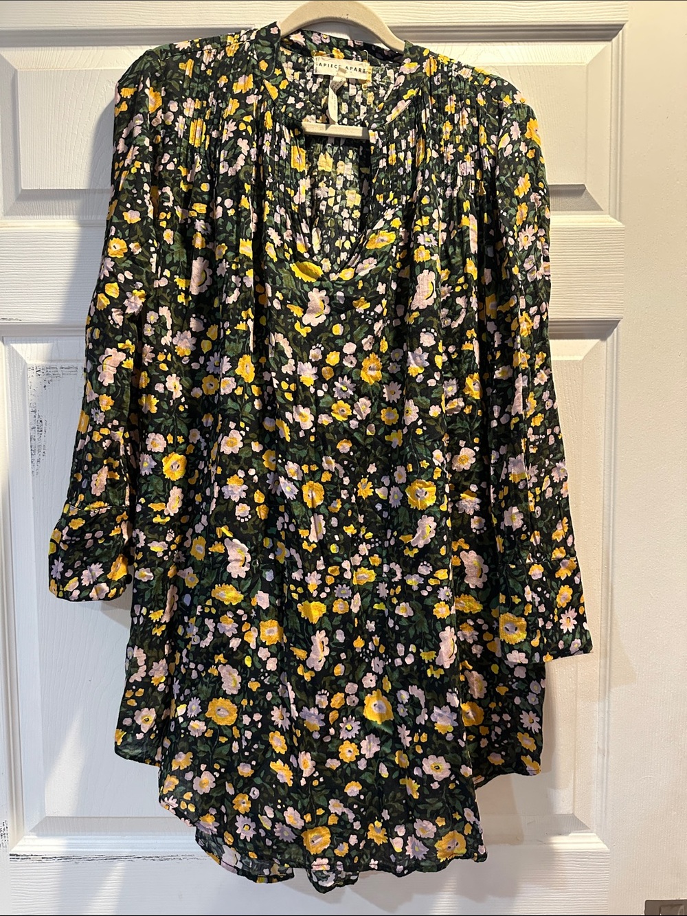 Apiece Apart Floral Cotton Pintucked Tunic Blouse Top M Boho